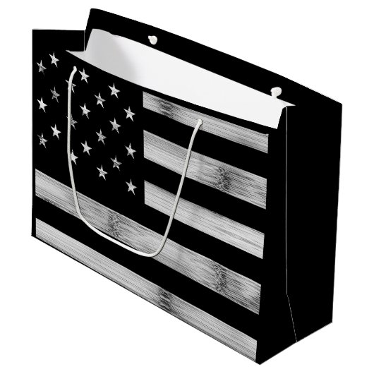 Amerikaanse vlag Rustic Wood Black White Patriotic Groot Cadeauzakje (Voorkant Gekanteld)