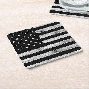 Amerikaanse vlag Rustic Wood Black White Patriotic Kartonnen Onderzetters