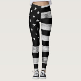 Amerikaanse vlag Rustic Wood Black White Patriotic Leggings