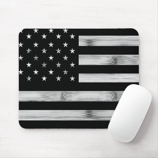 Amerikaanse vlag Rustic Wood Black White Patriotic Muismat (Met muis)