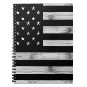 Amerikaanse vlag Rustic Wood Black White Patriotic Notitieboek