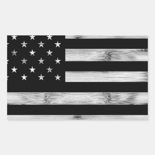 Amerikaanse vlag Rustic Wood Black White Patriotic Rechthoekige Sticker (Voorkant)