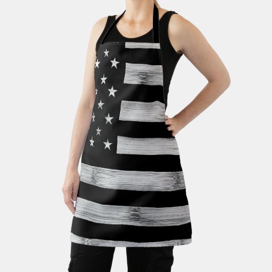 Amerikaanse vlag Rustic Wood Black White Patriotic Schort (Insitu)