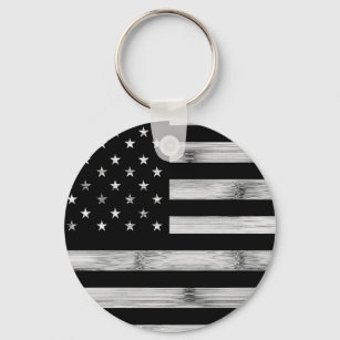 Amerikaanse vlag Rustic Wood Black White Patriotic Sleutelhanger