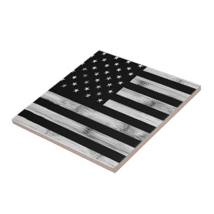 Amerikaanse vlag Rustic Wood Black White Patriotic Tegeltje