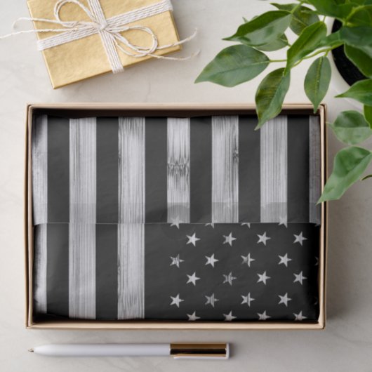 Amerikaanse vlag Rustic Wood Black White Patriotic Tissuepapier (Geschenk)