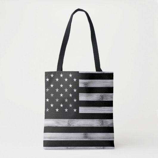 Amerikaanse vlag Rustic Wood Black White Patriotic Tote Bag (Voorkant)
