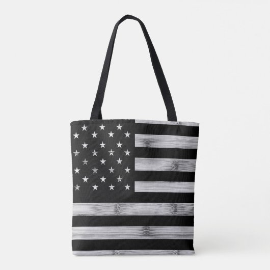 Amerikaanse vlag Rustic Wood Black White Patriotic Tote Bag (Achterkant)