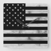 Amerikaanse vlag Rustic Wood Black White Patriotic Vierkante Klok (Voorkant)