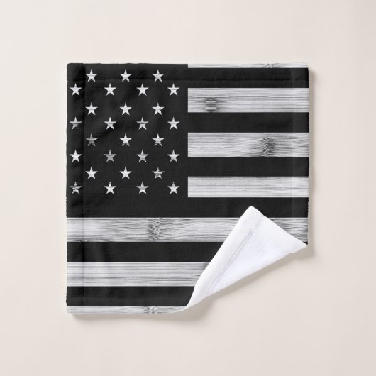 Amerikaanse vlag Rustic Wood Black White Patriotic Washandje (Wasdoekje)