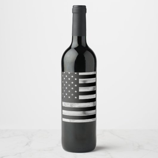 Amerikaanse vlag Rustic Wood Black White Patriotic Wijn Etiket (Voorkant)