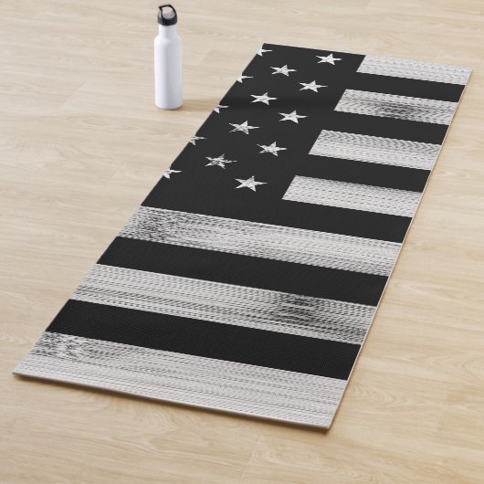 Amerikaanse vlag Rustic Wood Black White Patriotic Yogamat (In situ)