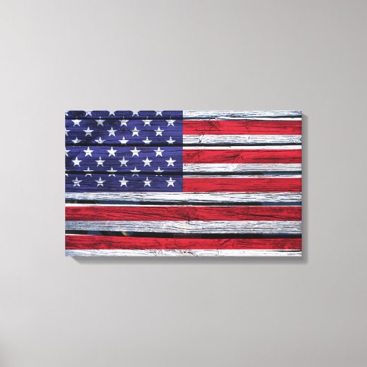 Amerikaanse vlag Rustic Wood Canvas Afdruk (Voorkant)
