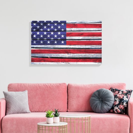 Amerikaanse vlag Rustic Wood Canvas Afdruk (Insitu (Woonkamer))