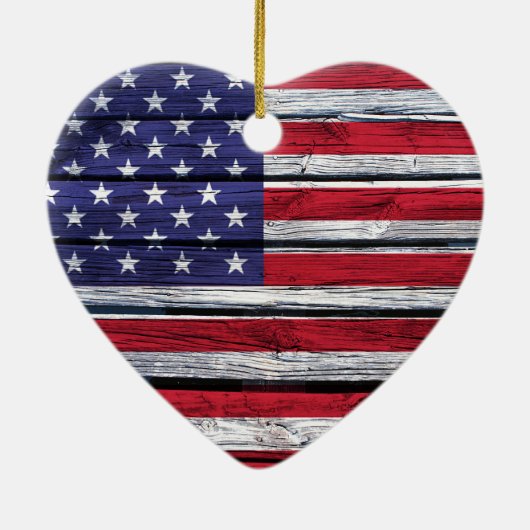 Amerikaanse vlag Rustic Wood Keramisch Ornament (Achterkant)