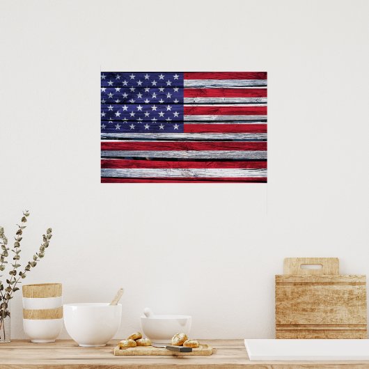 Amerikaanse vlag Rustic Wood Poster (Keuken)