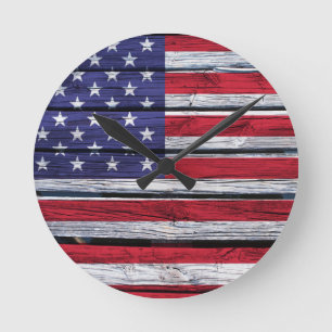 Amerikaanse vlag Rustic Wood Ronde Klok