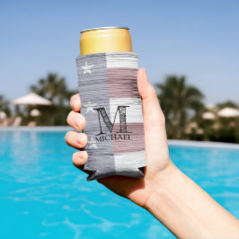 Amerikaanse vlag Rustiek Rood Wit Blauw Hout Monog Seltzer Blikjeskoeler