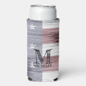 Amerikaanse vlag Rustiek Rood Wit Blauw Hout Monog Seltzer Blikjeskoeler (Seltzer Voorkant)