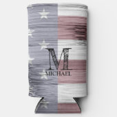 Amerikaanse vlag Rustiek Rood Wit Blauw Hout Monog Seltzer Blikjeskoeler (Voorkant)