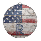Amerikaanse vlag rustiek rood wit blauw monogram dartbord (Voorkant)