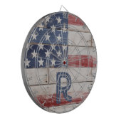 Amerikaanse vlag rustiek rood wit blauw monogram dartbord (Voorkant Links)