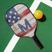Amerikaanse vlag rustiek rood wit blauw monogram pickleball paddle