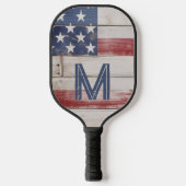 Amerikaanse vlag rustiek rood wit blauw monogram pickleball paddle (Voorkant)