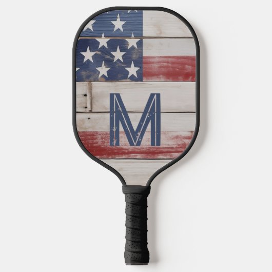 Amerikaanse vlag rustiek rood wit blauw monogram pickleball paddle (Voorkant)