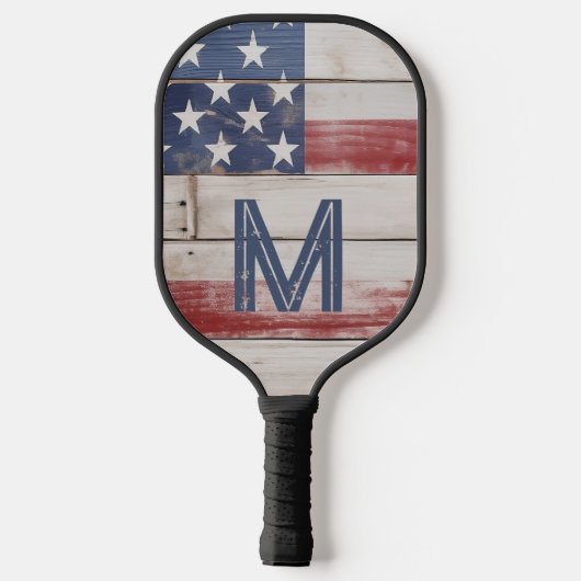 Amerikaanse vlag rustiek rood wit blauw monogram pickleball paddle (Achterkant)