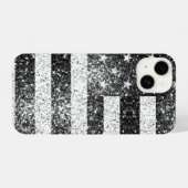 Amerikaanse vlag rustiek zwart wit zilver sparkles iPhone hoesje (Achterkant horizontaal)