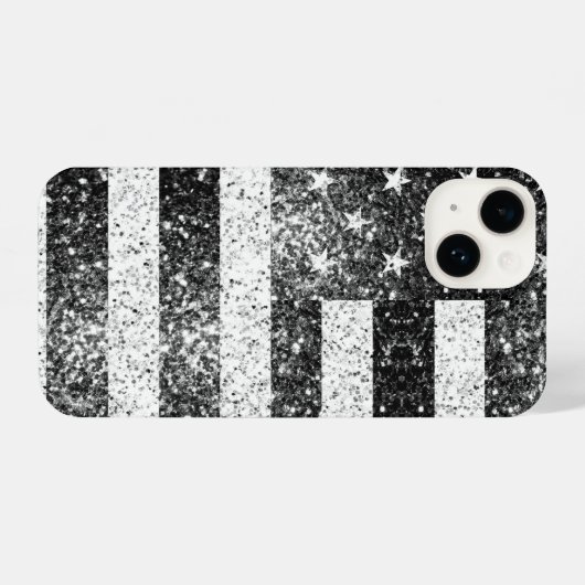 Amerikaanse vlag rustiek zwart wit zilver sparkles iPhone hoesje (Achterkant horizontaal)