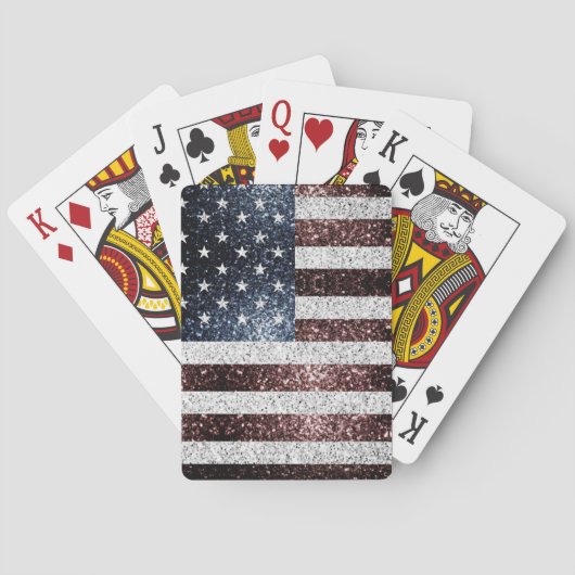 Amerikaanse vlag rustieke glinsterende glitters pokerkaarten (Achterkant)