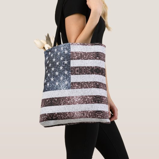Amerikaanse vlag rustieke rood blauw glinstert gli tote bag (Dichtbij)