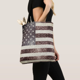 Amerikaanse vlag rustieke rood goud blauw fonkelt  tote bag