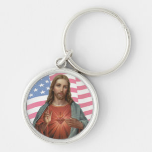 AMERIKAANSE VLAG SACRED HEART VAN JESUS SLEUTELHANGER