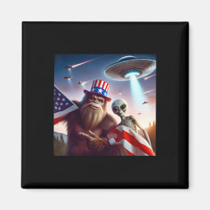Amerikaanse vlag Sasquatch met buitenaardse Ufo Bi Magneet