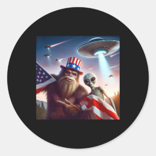 Amerikaanse vlag Sasquatch met buitenaardse Ufo Bi Ronde Sticker