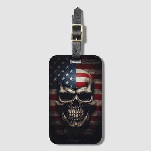Amerikaanse Vlag Schedel Bagagelabel (Voorkant (verticaal))