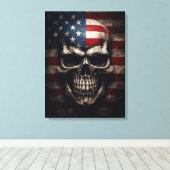 Amerikaanse Vlag Schedel Canvas Afdruk (Insitu (Houten vloer))