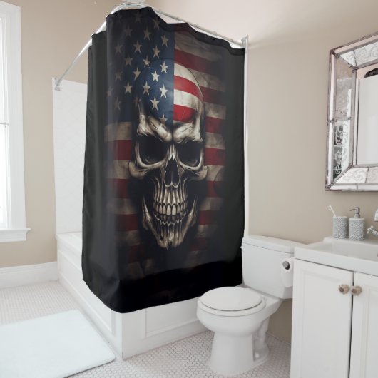 Amerikaanse Vlag Schedel Douchegordijn (In situ)