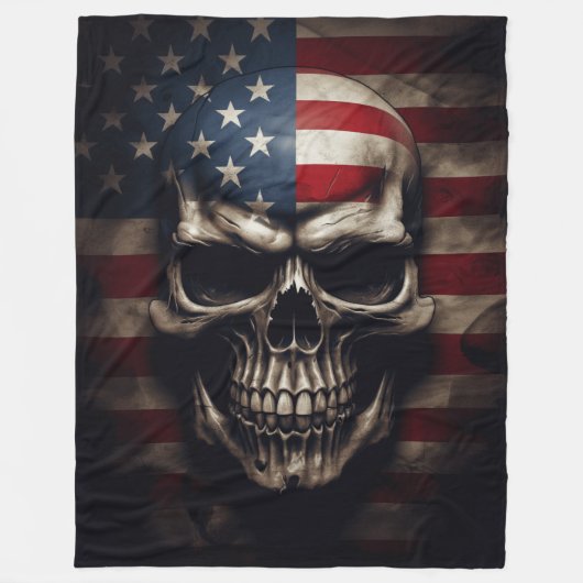 Amerikaanse Vlag Schedel Fleece Deken (Voorkant)