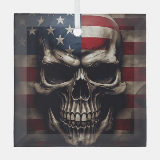 Amerikaanse Vlag Schedel  Glas Ornament (Voorkant)
