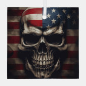 Amerikaanse Vlag Schedel  Glas Ornament (Achterkant)