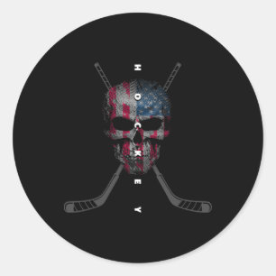 Amerikaanse Vlag Schedel Hockey Kleding - Hockey V Ronde Sticker