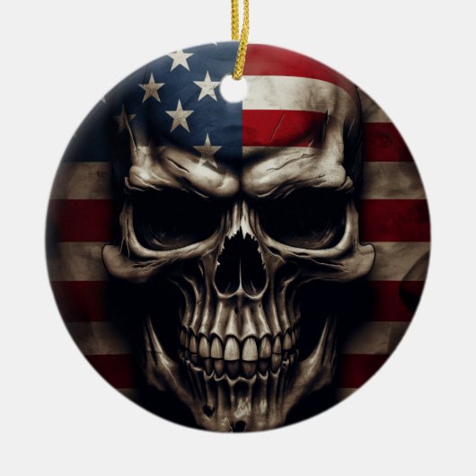 Amerikaanse Vlag Schedel Keramisch Ornament (Voorkant)