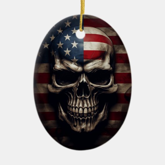 Amerikaanse Vlag Schedel Keramisch Ornament (Voorkant)