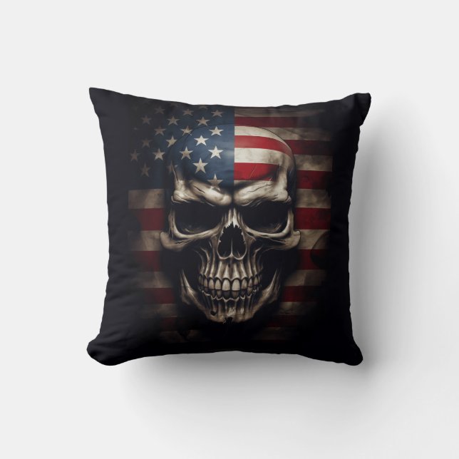 Amerikaanse Vlag Schedel  Kussen (Voorkant)