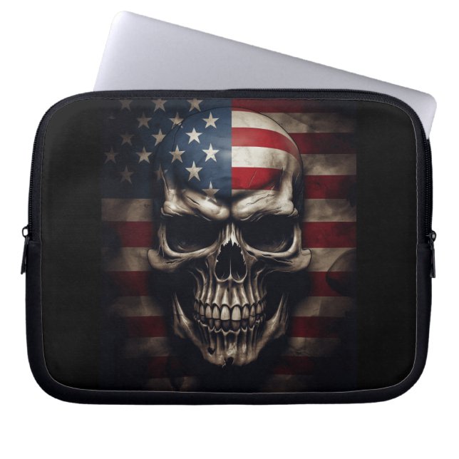 Amerikaanse Vlag Schedel Laptop Sleeve (Voorkant)