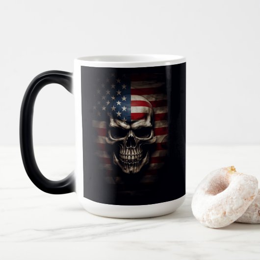 Amerikaanse Vlag Schedel Magische Mok (Met donut)